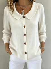Womens Knitted Button-up Polo-neck Sweater