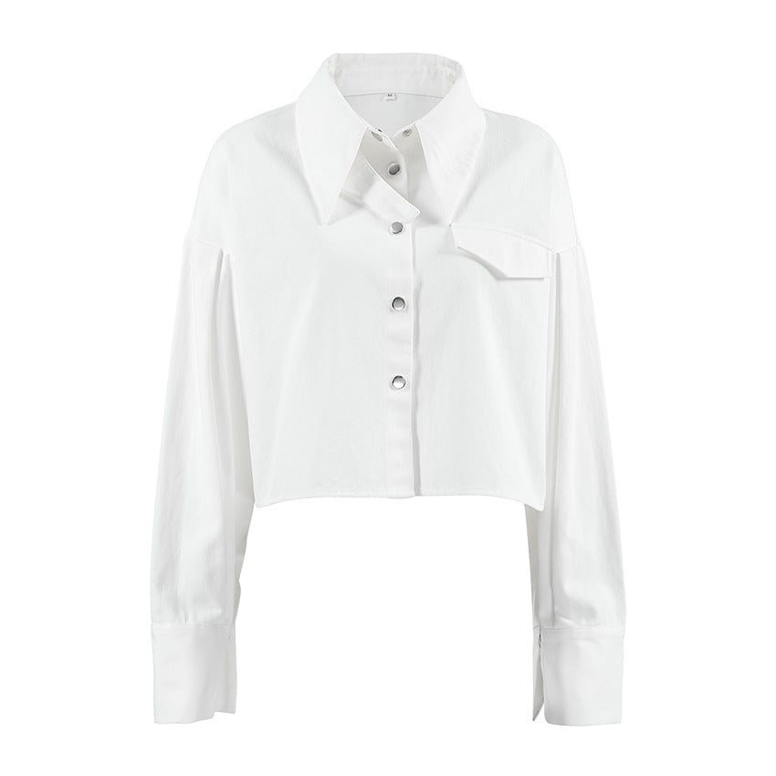 French Lapel Loose Pure Cotton Short Sense Of Design Shirt