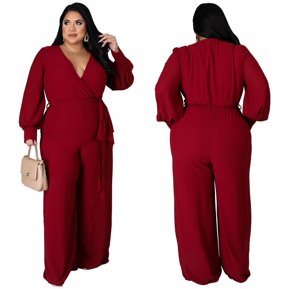 Chic Belted Straight-Leg Solid Jumpsuit