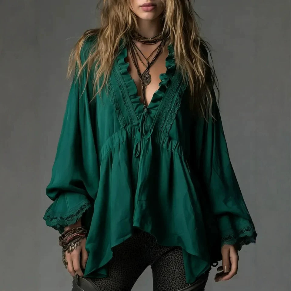Ruffled‑Edge Puff‑Sleeve Casual Top – Soft A‑Line Tee
