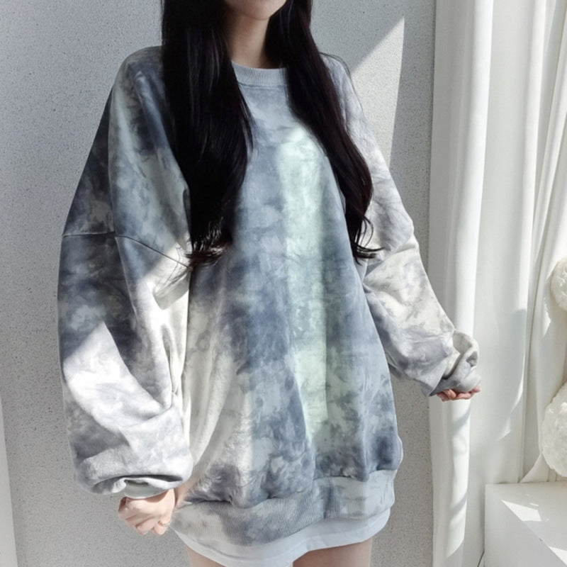 Korean Style Tie-Dye Cotton Sweatshirt for Women