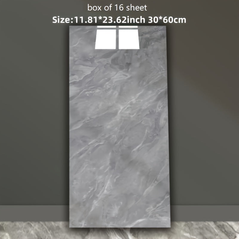16-Pack Contemporary Marble Pattern Vinyl Wall Stickers, Glossy Self-Adhesive Detachable Tile Decals, Waterproof and Oil-Proof for Living Room, Bedroom, Kitchen, Bathroom and Lounge Decor
