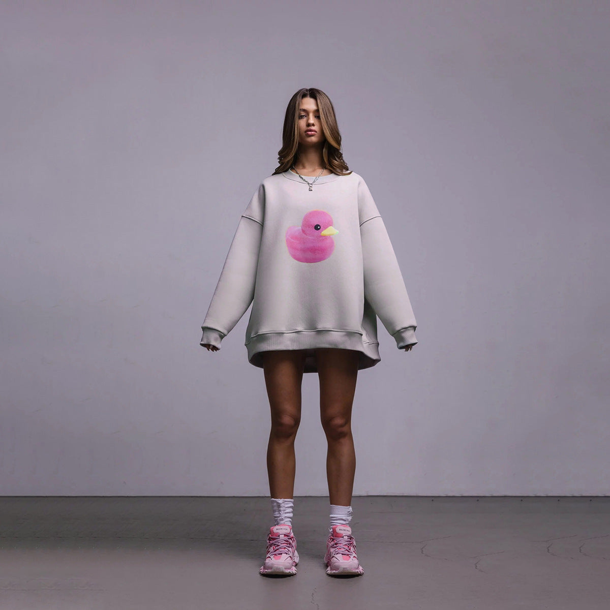 Cute Duck Print Oversized Cotton Women's Sweater