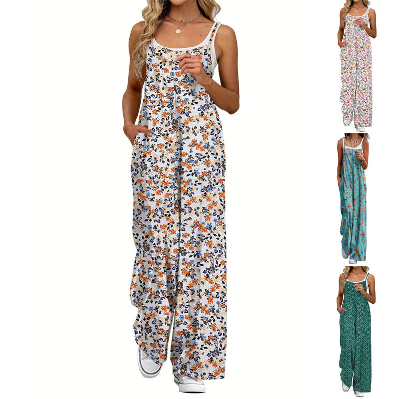Floral Print Adjustable Strap Casual Suspender Jumpsuit