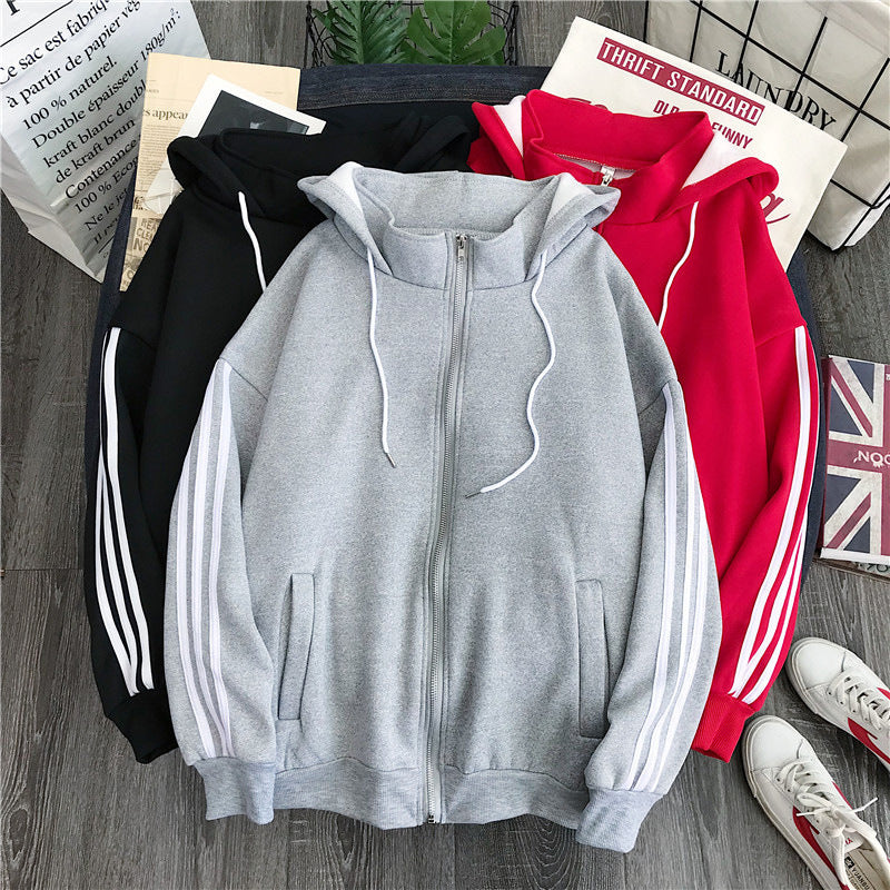 Women's Striped Loose Hoodie Cardigan Jacket