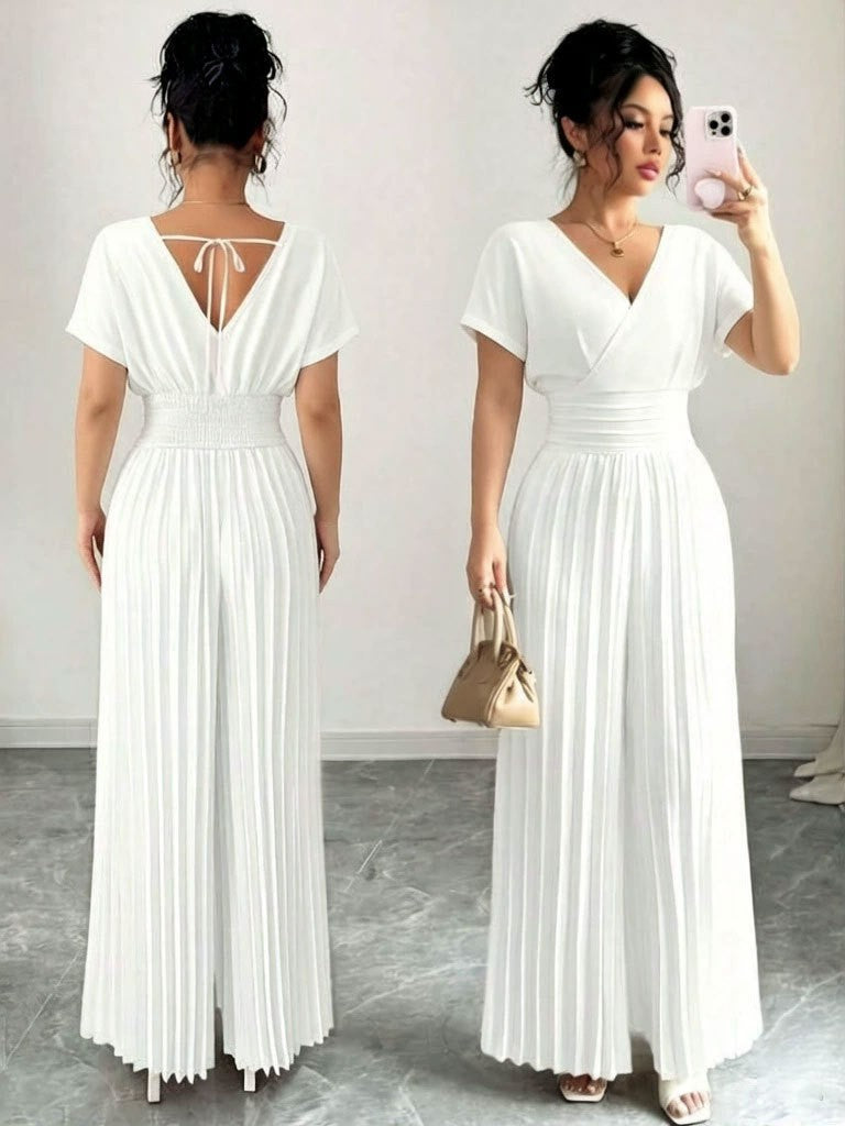 Solid-color Pleated Jumpsuit Pants For Women
