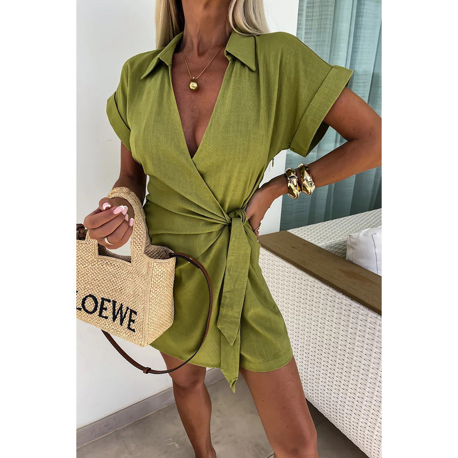 Casual Lace-Up Vacation Romper
