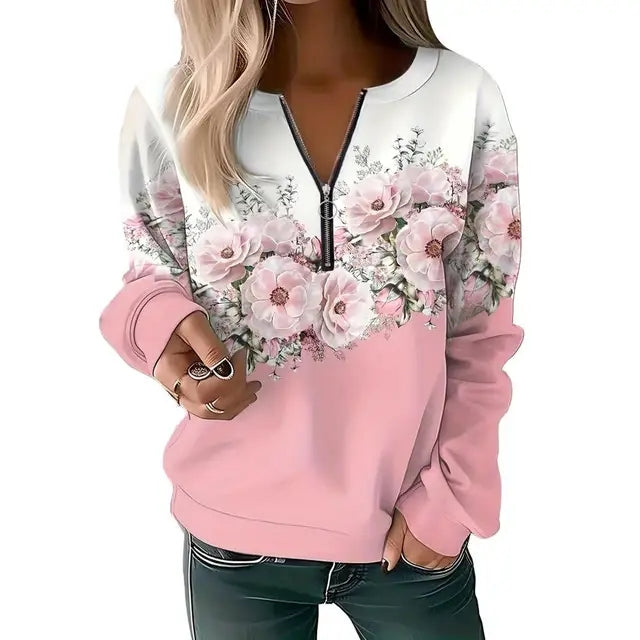 Women's Floral Zip Pullover Casual Casual Sweatshirt