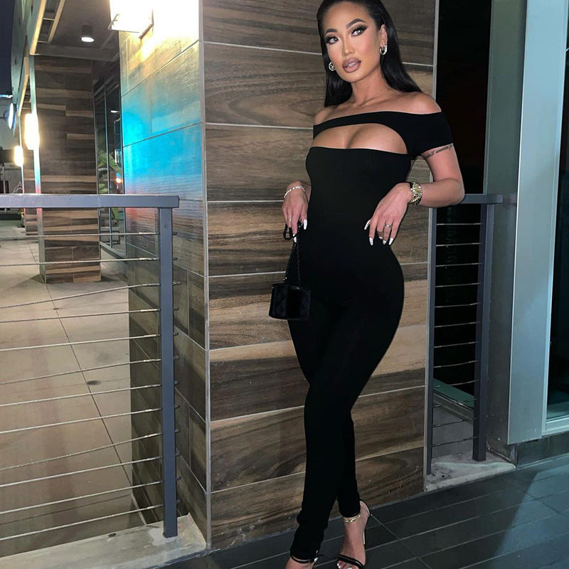 Off-shoulder Short Sleeve Exercise Casual Pants Jumpsuit
