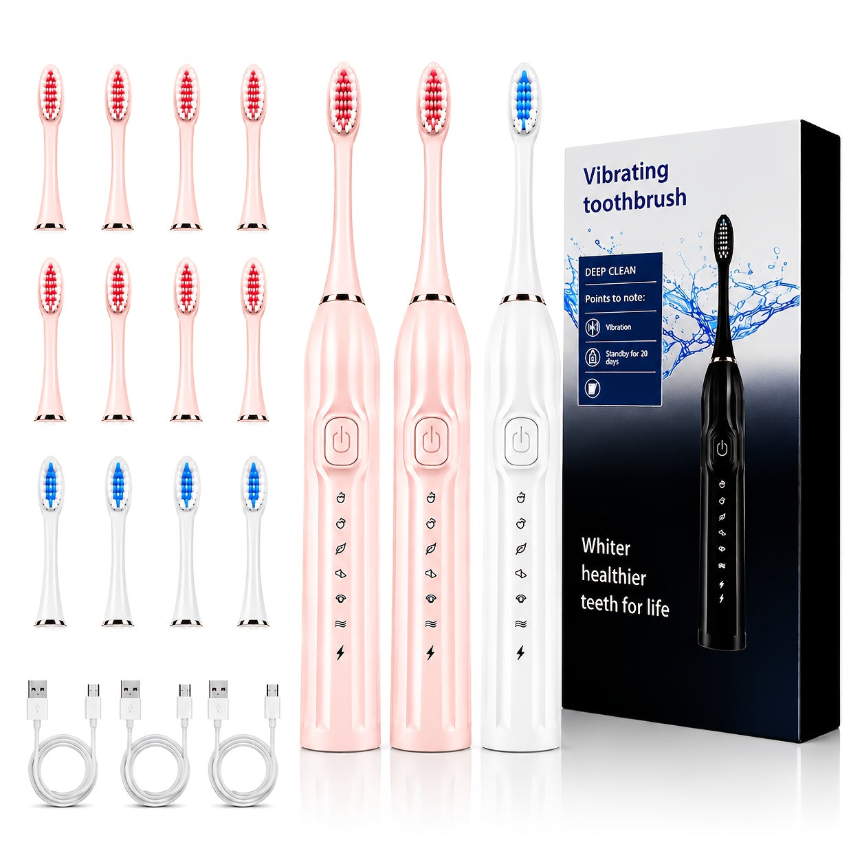 18-Piece IPX7 Sonic Electric Toothbrush Set with 6 Modes
