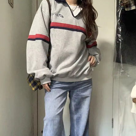 Floral Print Colorblock Loose Long Sleeve Pullover Sweater
