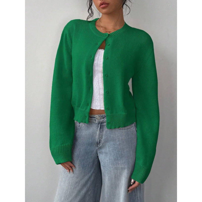 Chic Long Sleeved Knitted Cardigan Fashion Slim Solid Color Short Sweater for Women Clothing