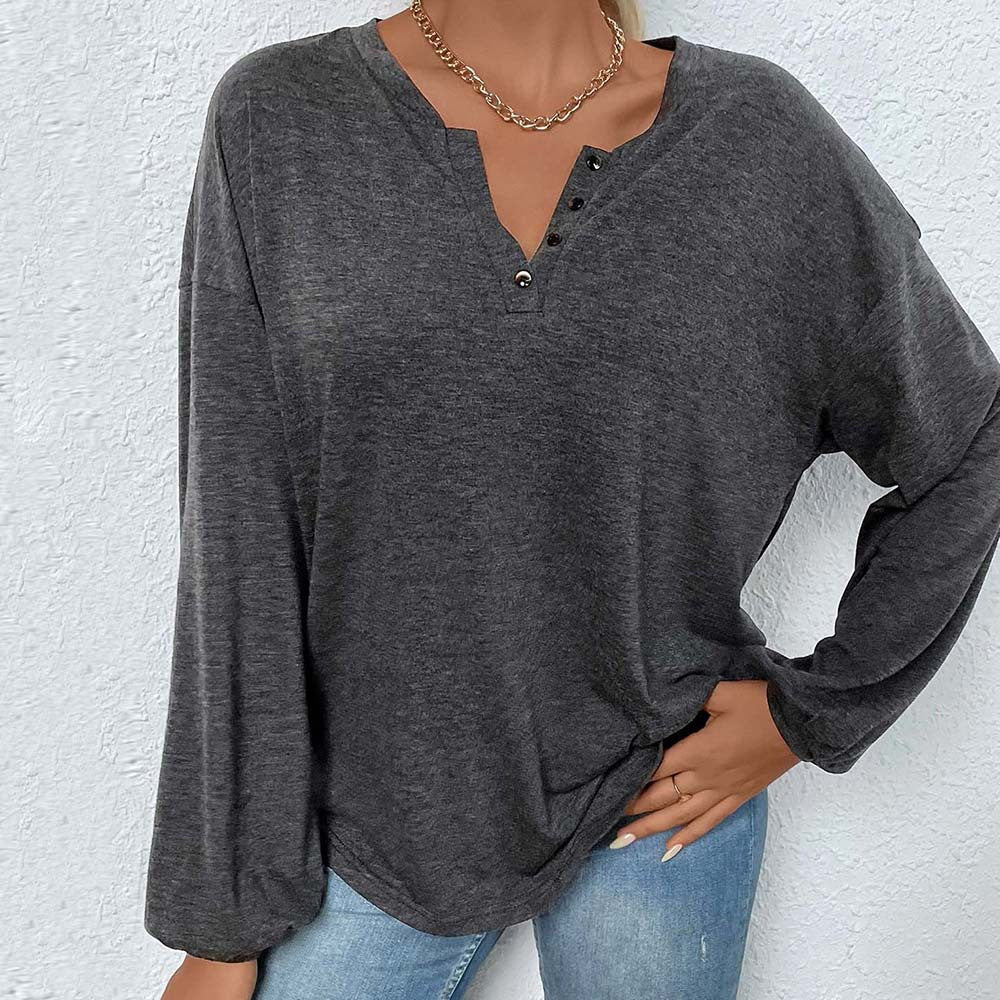 Loose Fit Heather Gray Long Sleeve Top – Cozy Casual Wear