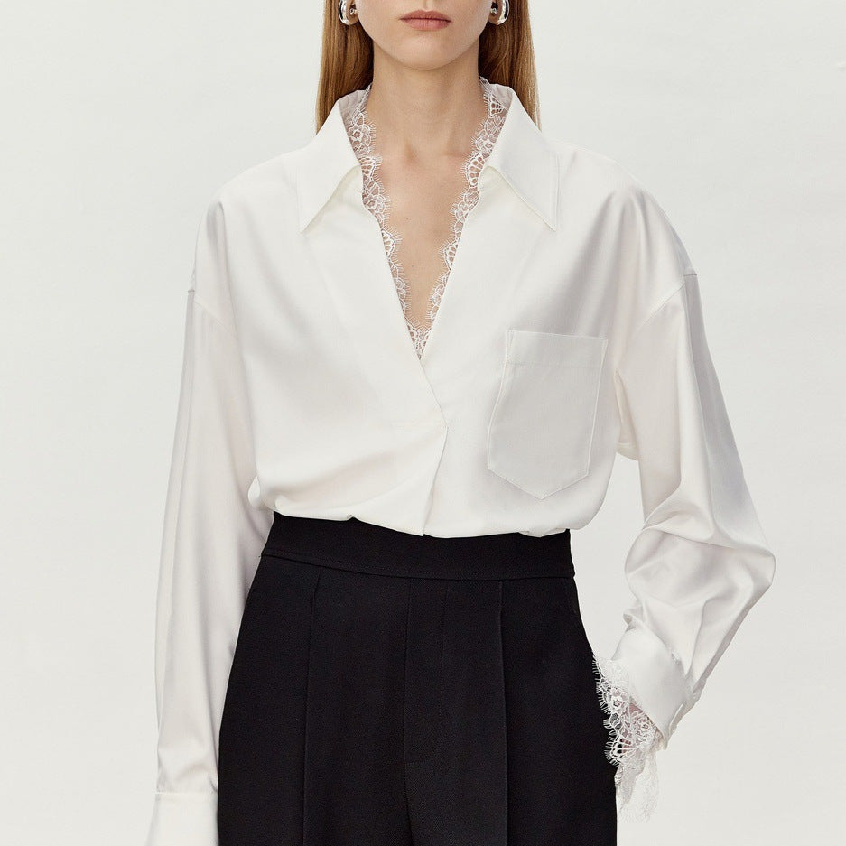 V-Neck Straight-Shape Shirt Womens Summer Designer Niche Casual Top
