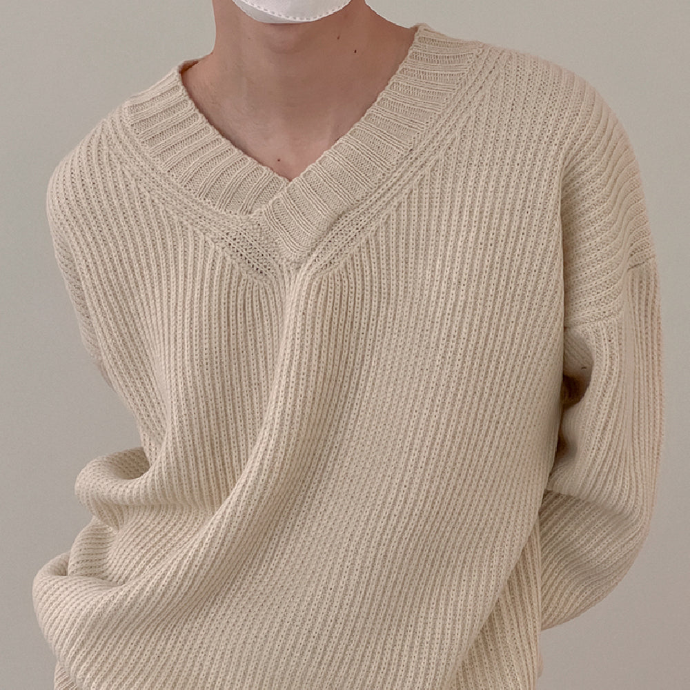 Fashion V-neck Sweater Men's Long Sleeve