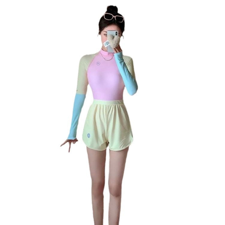 Sun Protective Long Sleeve Athletic Shorts One Piece Suit