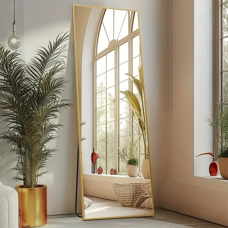 59 x 16 inch arched full-length mirror with tilt option aluminum frame