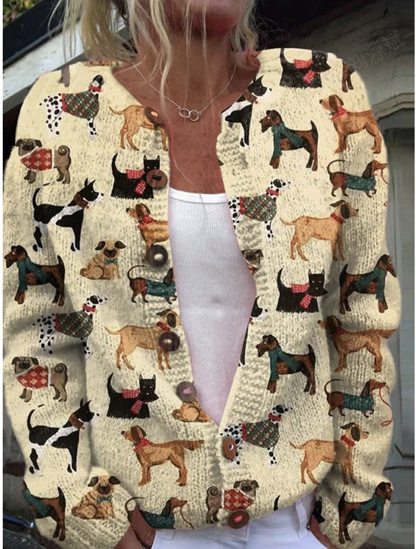 Women's 3D Digital Print Knitted Cardigan Sweater