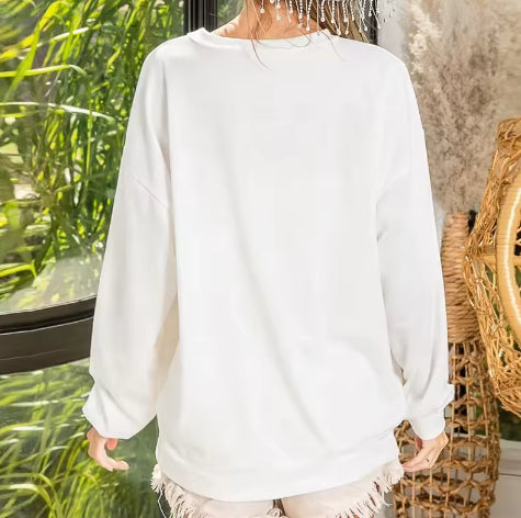 Sequin Baseball Long Sleeve Sweater for Women