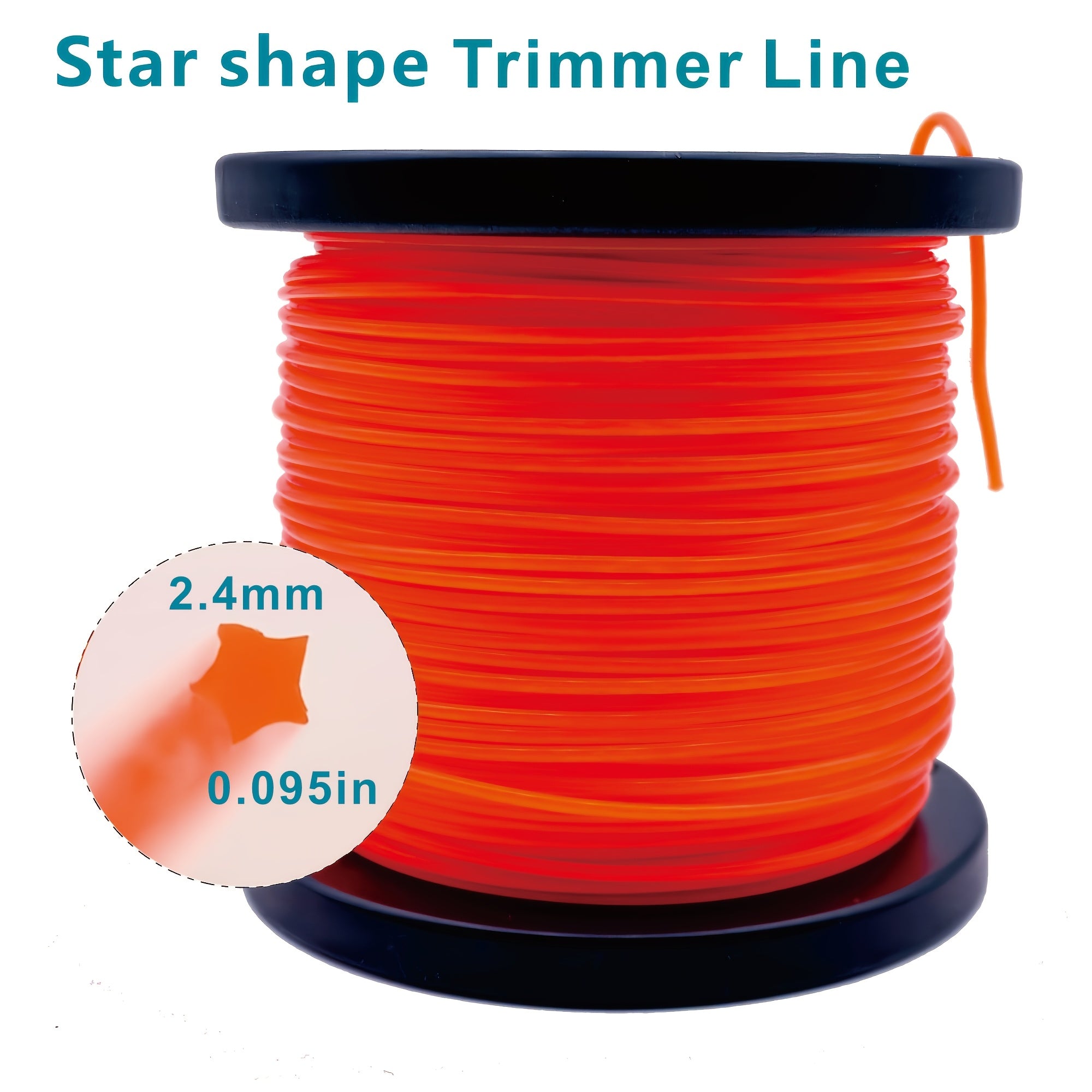 1pc Heavy-Duty Commercial Nylon Trimmer Line, Square/Star Shape, Durable Nylon Trimmer Line, 2.4mm Thick, Square Cut/Star Shape Economical, Suitable for Lawn Mowers - 328 Feet Long, Orange, High-Strength Weed Eater Replacement Line