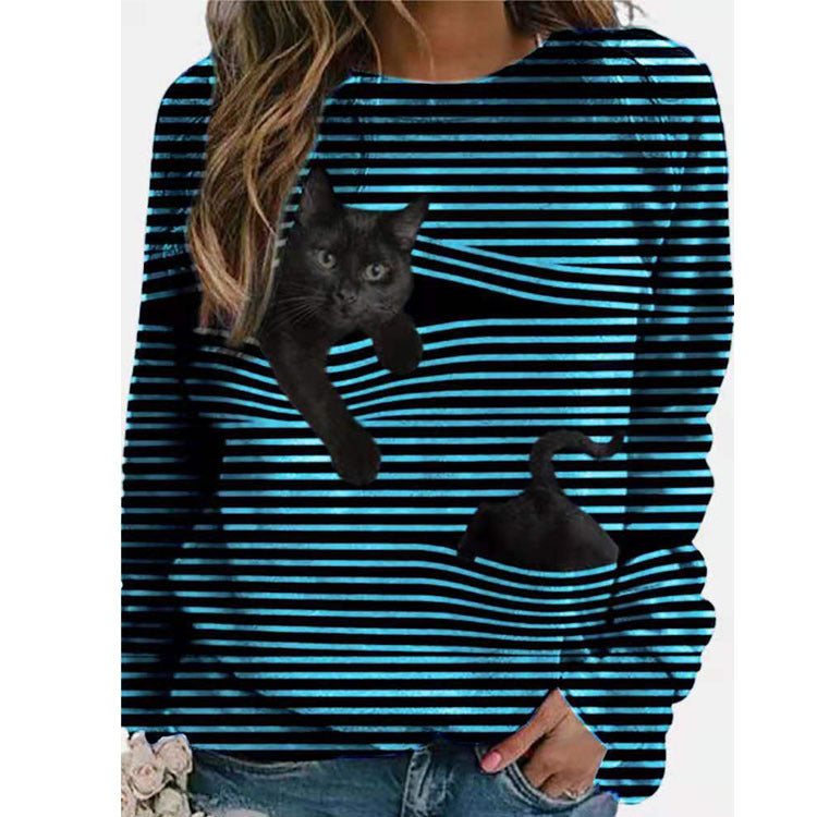 Cute 3D Cartoon Striped Long Sleeve Tee