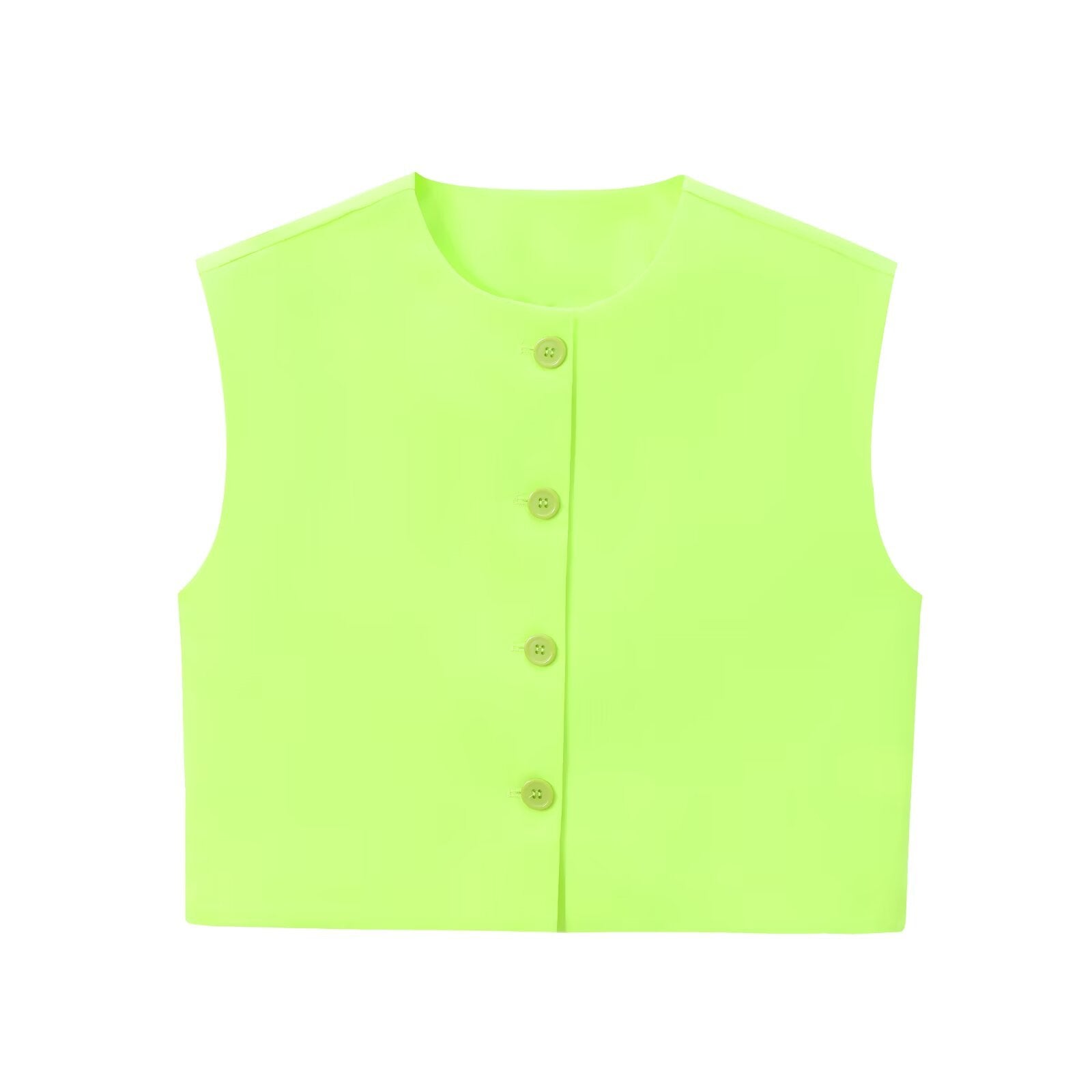 Fashion Solid Color Decorated Row Button Sleeveless Vest Top
