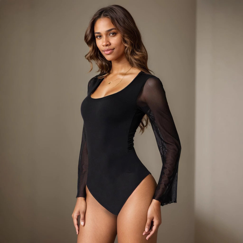 Women's Sexy Slim-Fit Mesh Sleeve Patchwork Jumpsuit