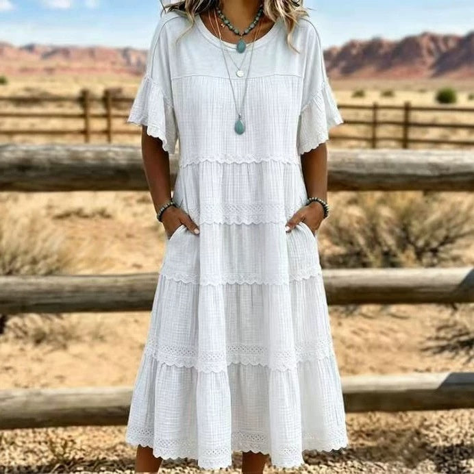 Solid-color Printed Loose-fitting Dress for Women