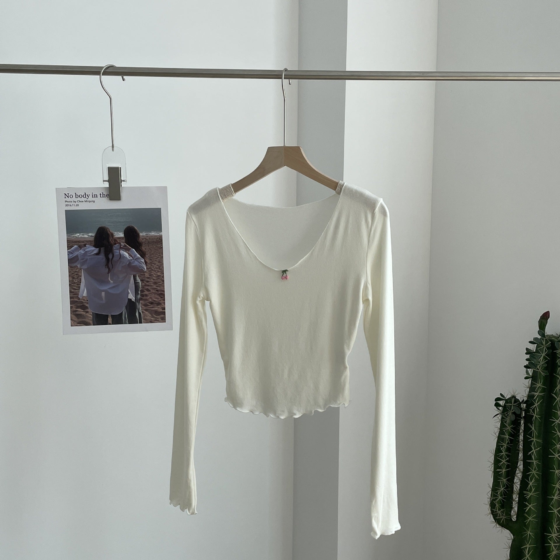 Women's Cherry Edge Long Sleeve Knit Top