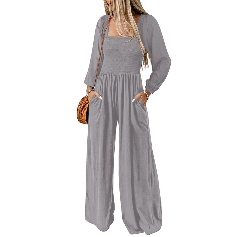 Women's Solid Color High-Waist Wide Leg Trousers