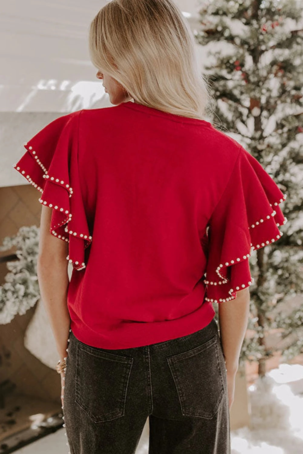 Women's Stitching Round Neck Sweater with Short Sleeves