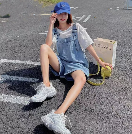 Women's Trendy Denim Overalls Shorts Versatile Casual Romper