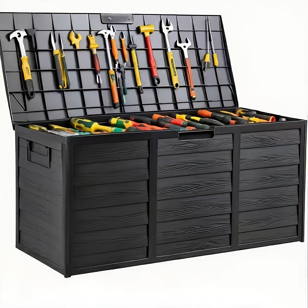 75 Gallon Heavy-Duty Waterproof Outdoor Storage Box with Flip-Top Lid, Heavy-Gauge Plastic Deck Box Cabinet w/Flip-Door & Hinged Lid Access, Lockable Rack System