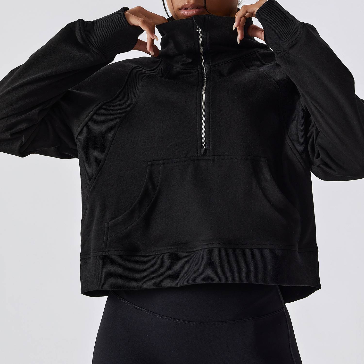 Women's Half-Zip Cotton Pullover Long-Sleeve Jacket