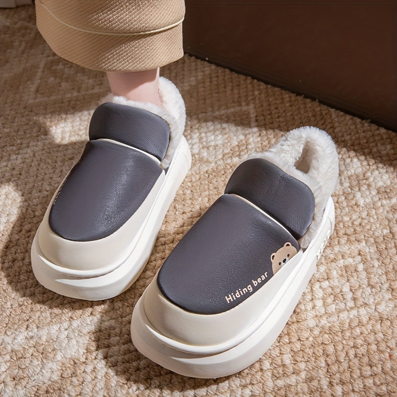 Multi‑Colored Winter Snow Boots with Bear Letter Print and Two‑Tone Thick Sole