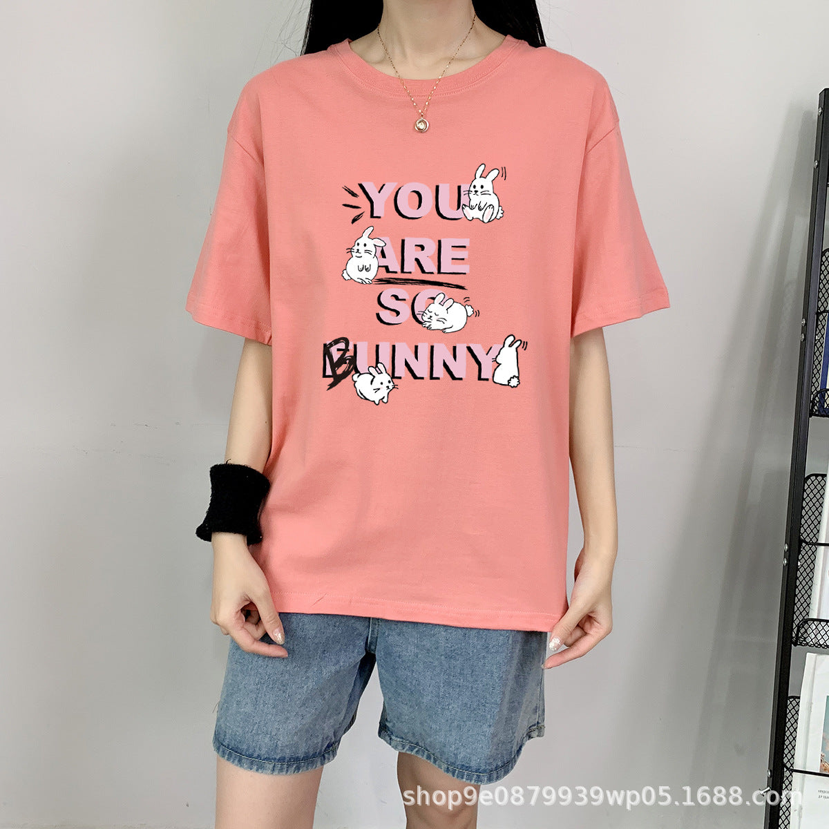 Cute Rabbit Print Cotton Short Sleeve Tee