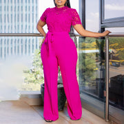 Lace Hollow-Out High-Waist Wide-Leg Jumpsuit