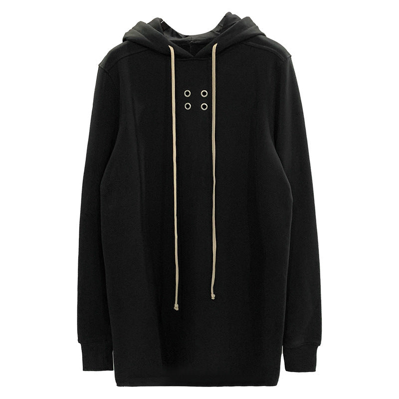 Cozy Black Fleece-Lined Drawstring Pullover Hoodie