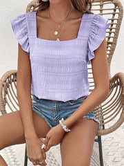 Elegant Square Neck Ruffled Short Sleeve Top
