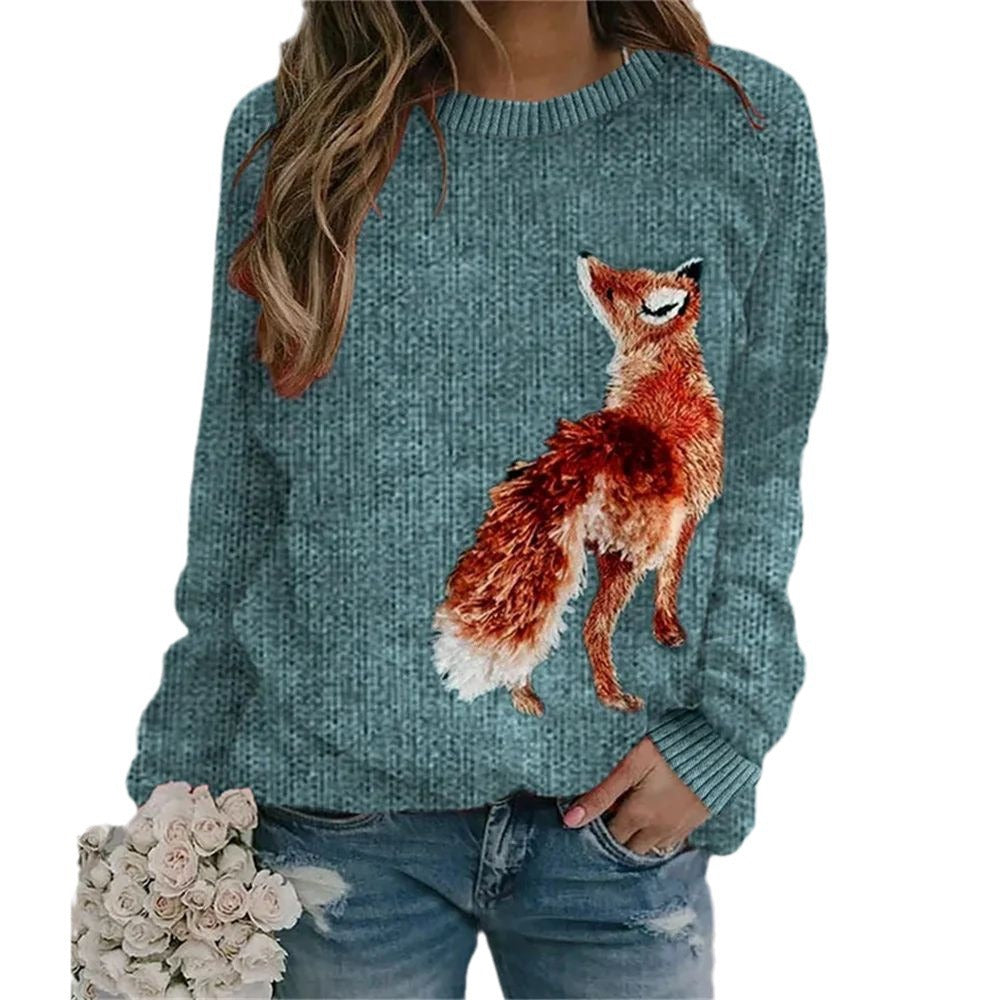 Chunky-knit Faux-sweater with Digital Print and Round Neckline