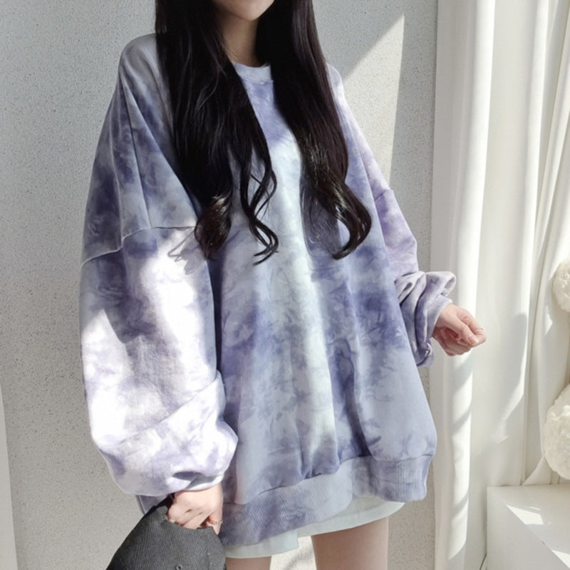 Korean Style Tie-Dye Cotton Sweatshirt for Women