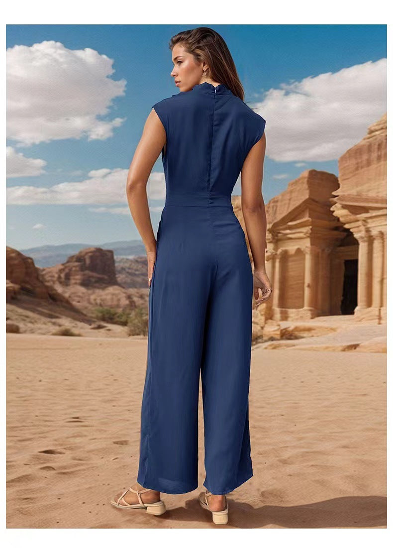 Casual Solid Color Sleeveless Wide Leg Jumpsuit