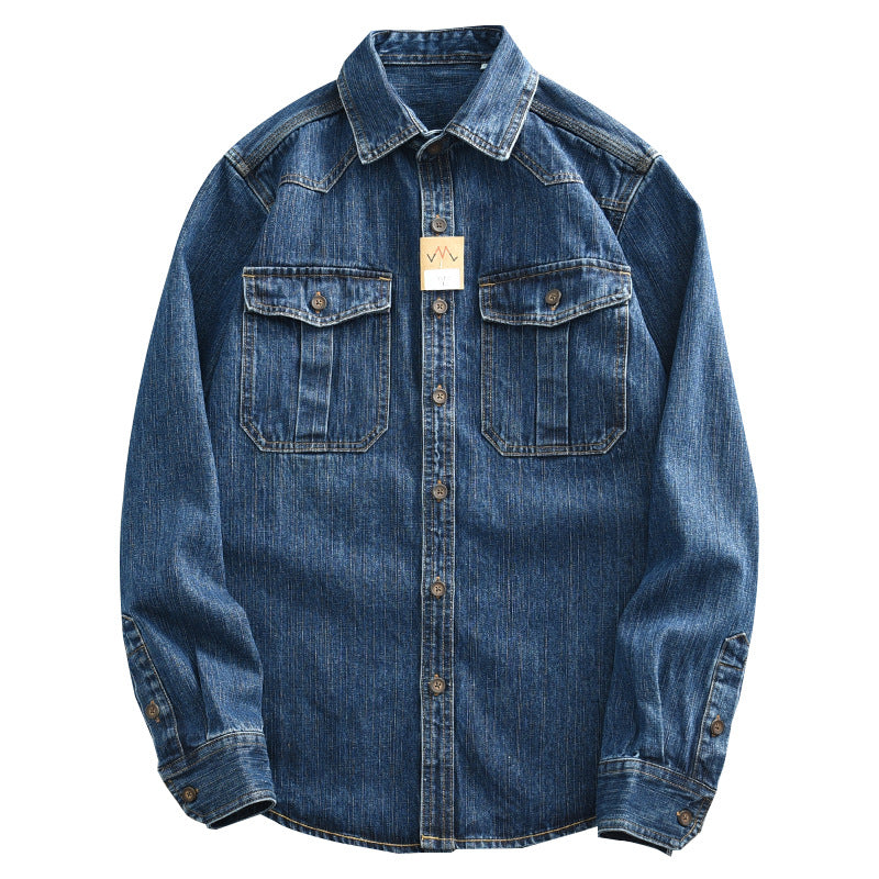 Heavy And Thick Workwear Denim Shirt Loose Oversized Long Sleeves Men