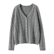 Twisted Pearl-button V-neck Outerwearlayering Top Knitted Sweater Jacket