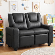 Kids 2‑Seat Recliner Loveseat with Adjustable Backrest and Footrest, PU Leather, Cup Holders and Side Storage Pockets