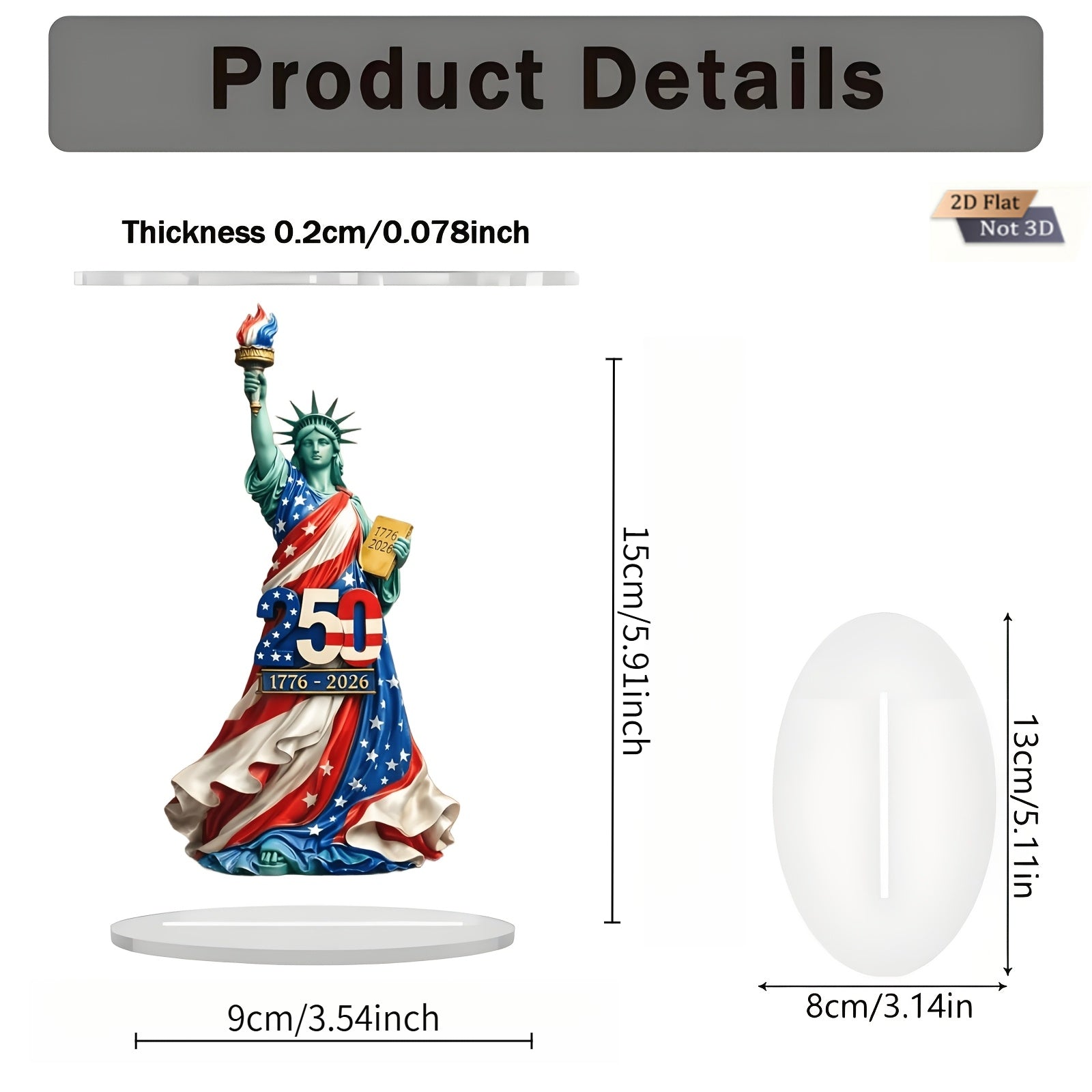 2D acrylic Statue of Liberty and American flag ornament
