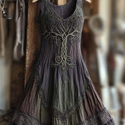 Sleeveless Plus-size Long Dress with a Fresh and Sweet Print