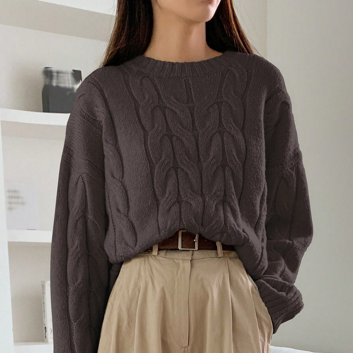 Round Neck Pure Color All-matching Trendy Sweater Top