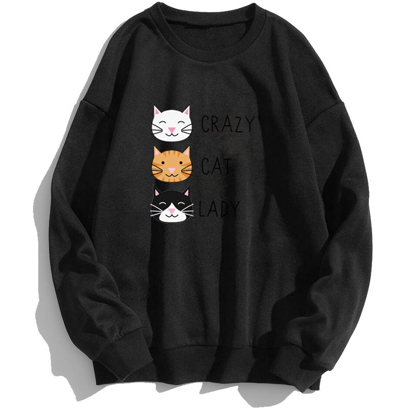 Funny Crazy Cat Print Casual Women's Sweatshirt