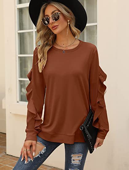 Chic Pleated Long Sleeve Round Neck Casual Women's Sweater